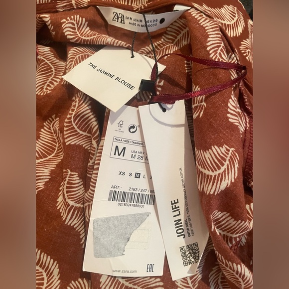 Zara Terracotta, Green & White Leaf Print Blouse - Picture 3 of 4